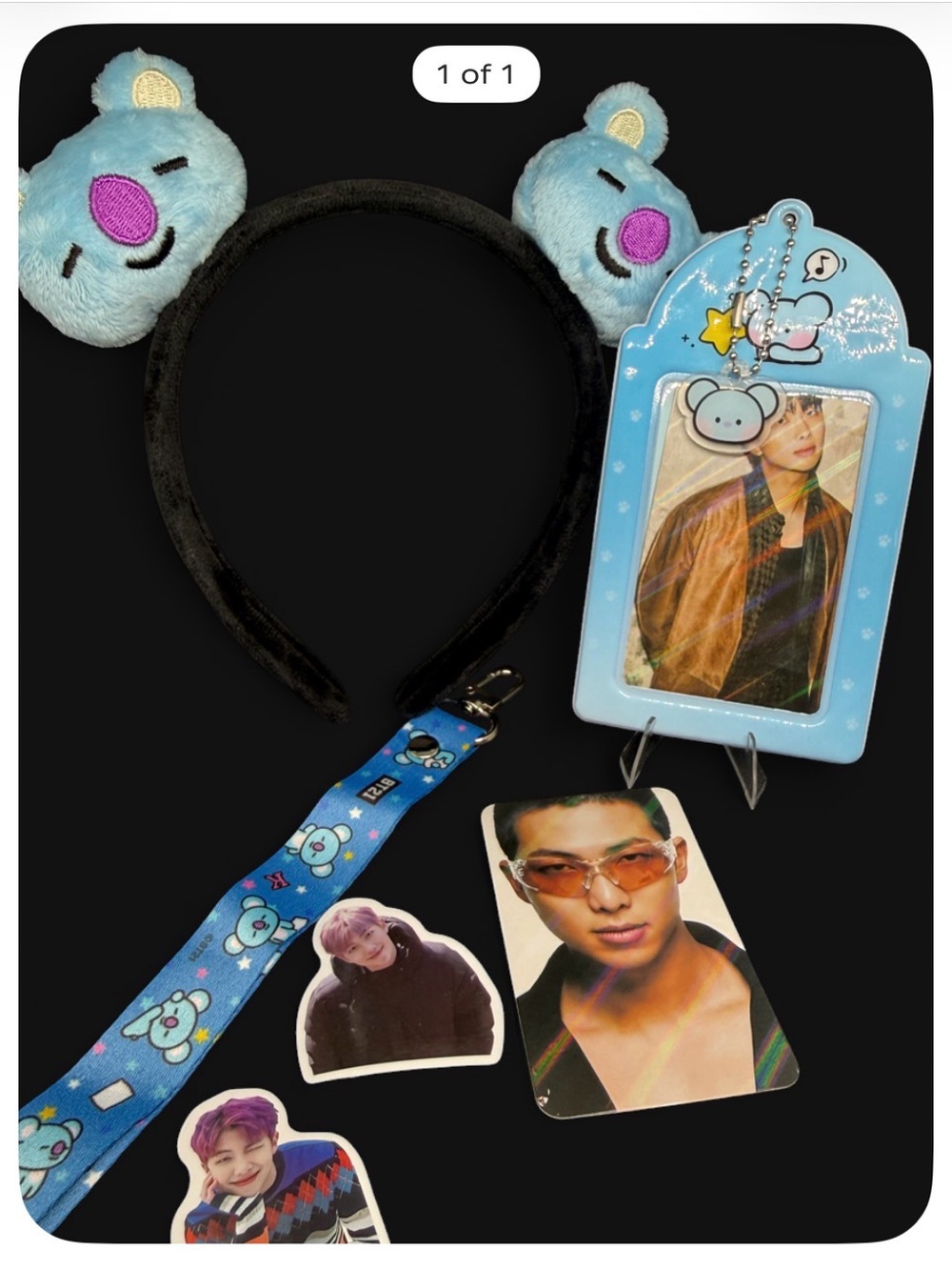 RM / KOYA Plush Bear Ear Headband & Blue Character Lanyard Set - Kids Toys